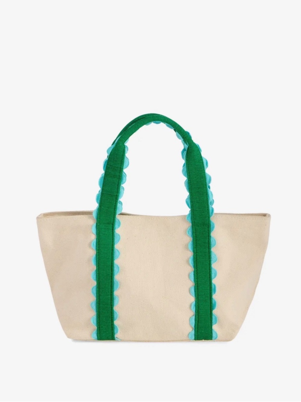 SOLD-Green & Blue Trim Mini Tote - Picture 2 of 4